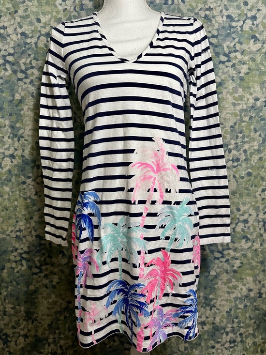 Lilly Pulitzer Dresses & Skirts - Lilly Pulitzer Palm Tree Stripe Shift Dress White Navy Pink Size S